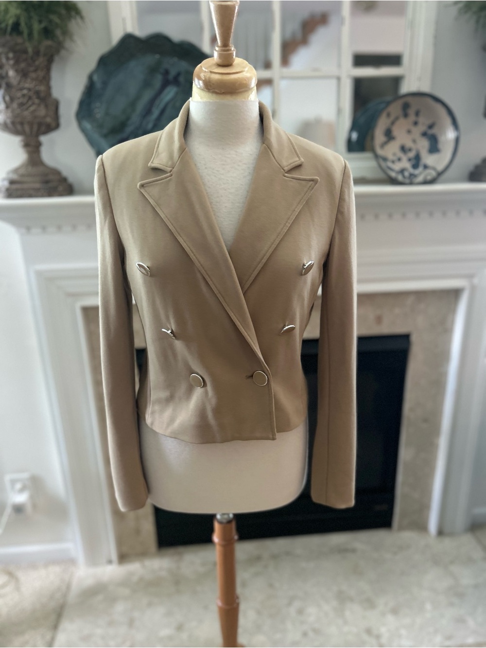 Truth Double-Breasted Tan Cropped Blazer Jacket